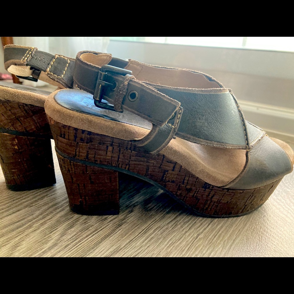 Brown leather wedge sandals